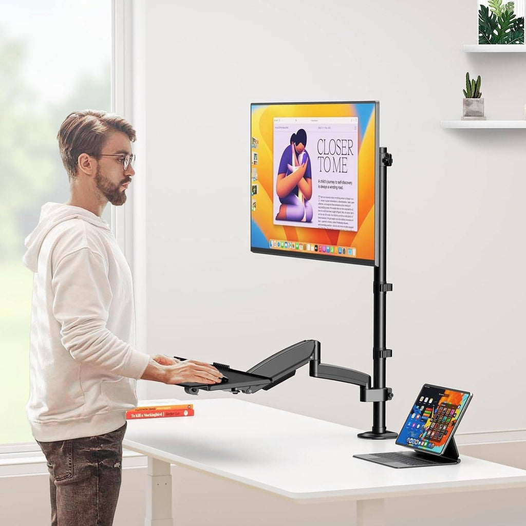 PUTORSEN Sit Stand Monitor Desk Mount w/ Keyboard Tray for 17-32" Screens Height