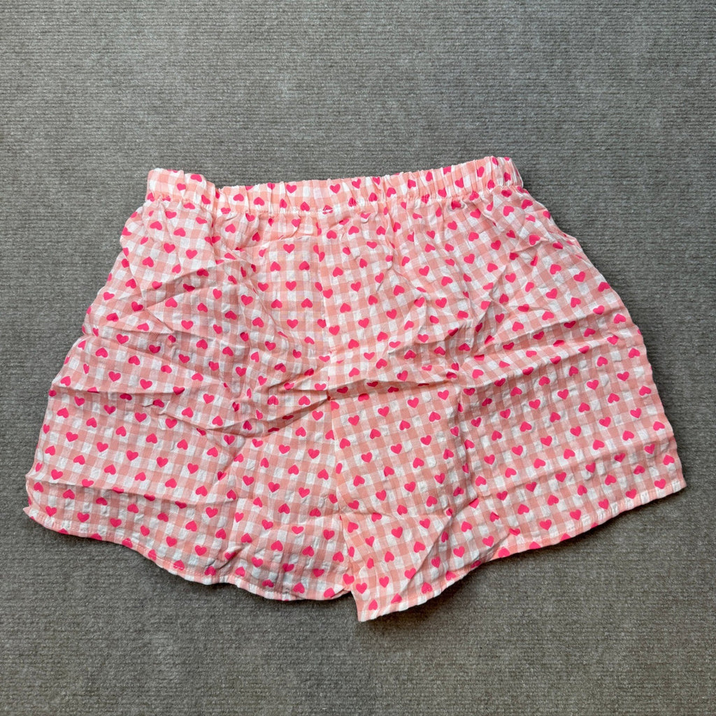 Women's Light Pink Heart Print M Pajama Shorts Micro Button Boxers Elastic Waist