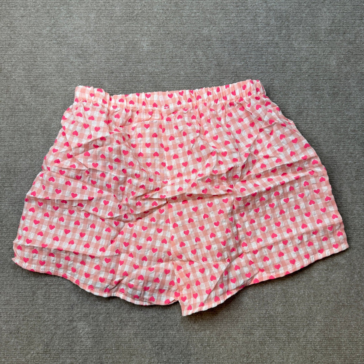 Women's Light Pink Heart Print M Pajama Shorts Micro Button Boxers Elastic Waist