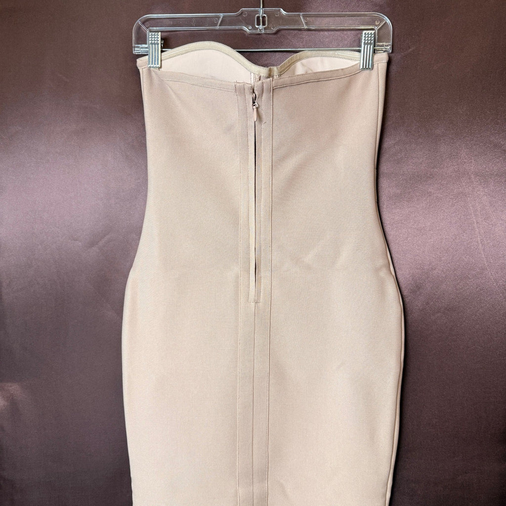 UONBOX Women's S Nude Strapless Elegant Tassel Tube Bodycon Bandage Dress