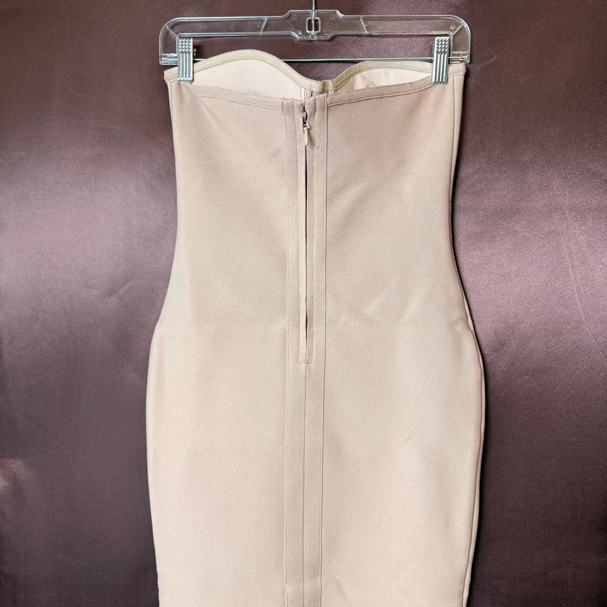 UONBOX Women's S Nude Strapless Elegant Tassel Tube Bodycon Bandage Dress