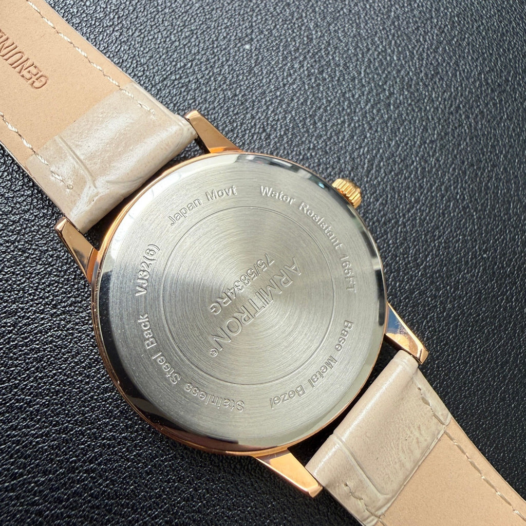 Armitron 75/5834RG Women's Rose Gold Tone Crystal Leather Strap Watch New Batte