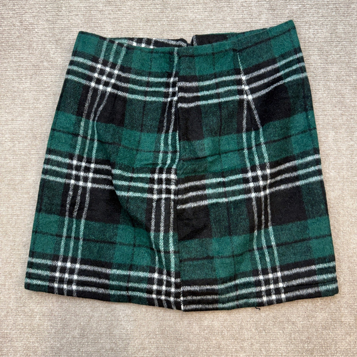 Women's Green Plaid XS Mini Skirts High Waisted Fall Winter Wool Bodycon Pencil
