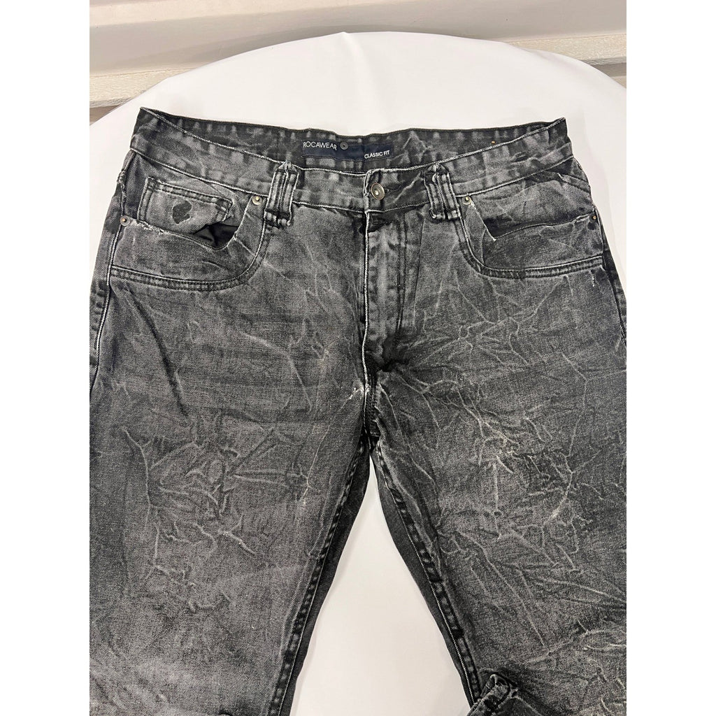 Rocawear Denim Jeans Men's W36 Black Gray Classic Fit Adult Stonewash