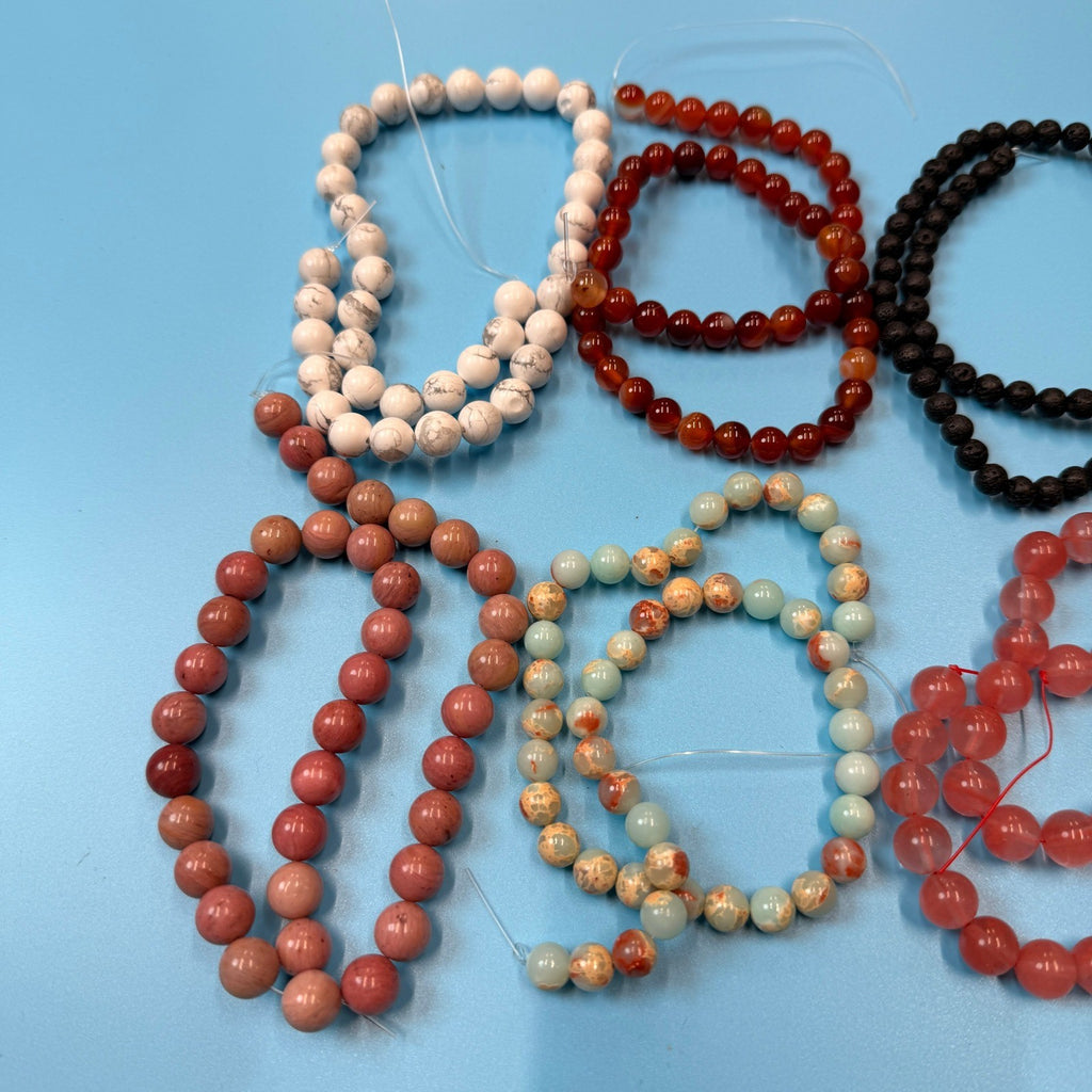 Set of 10 Natural Gemstone Round Beads Strands 15" Sizes 6,8,10 mm 15oz №B15