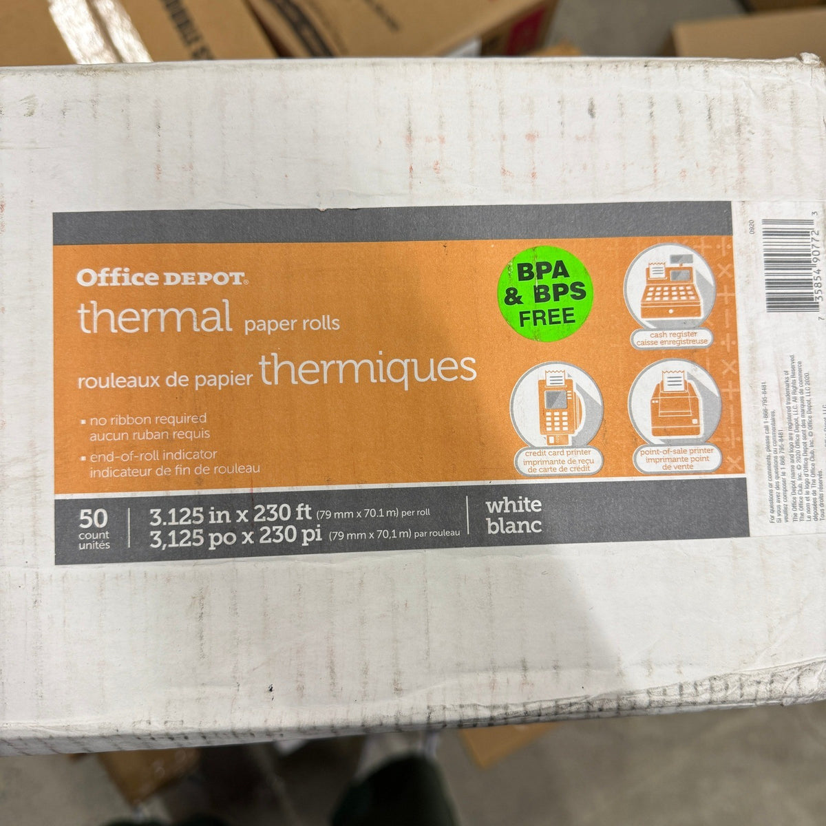 Pack of 50 Office Depot Thermal Paper Rolls, 3 1/8in. x 230ft. White
