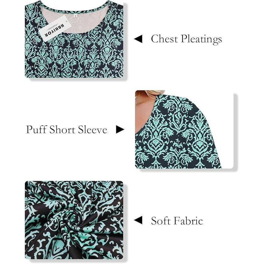 Women's S Short Sleeve T-Shirt Trendy Pleated Tee Blouse Dressy Casual Scoop Nec