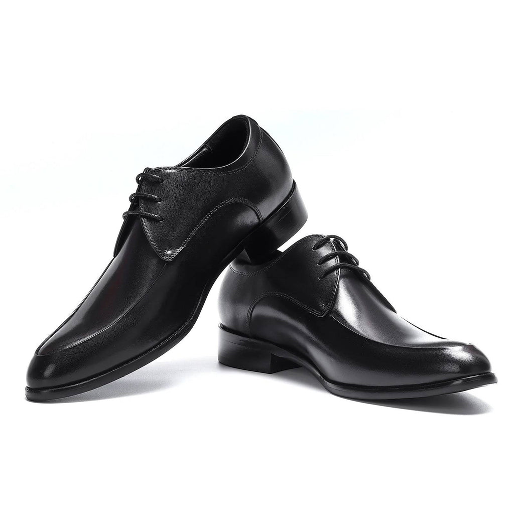 Santimon Men's US 8.5 Black Leather Formal Derby Lace Up Dress Shoes