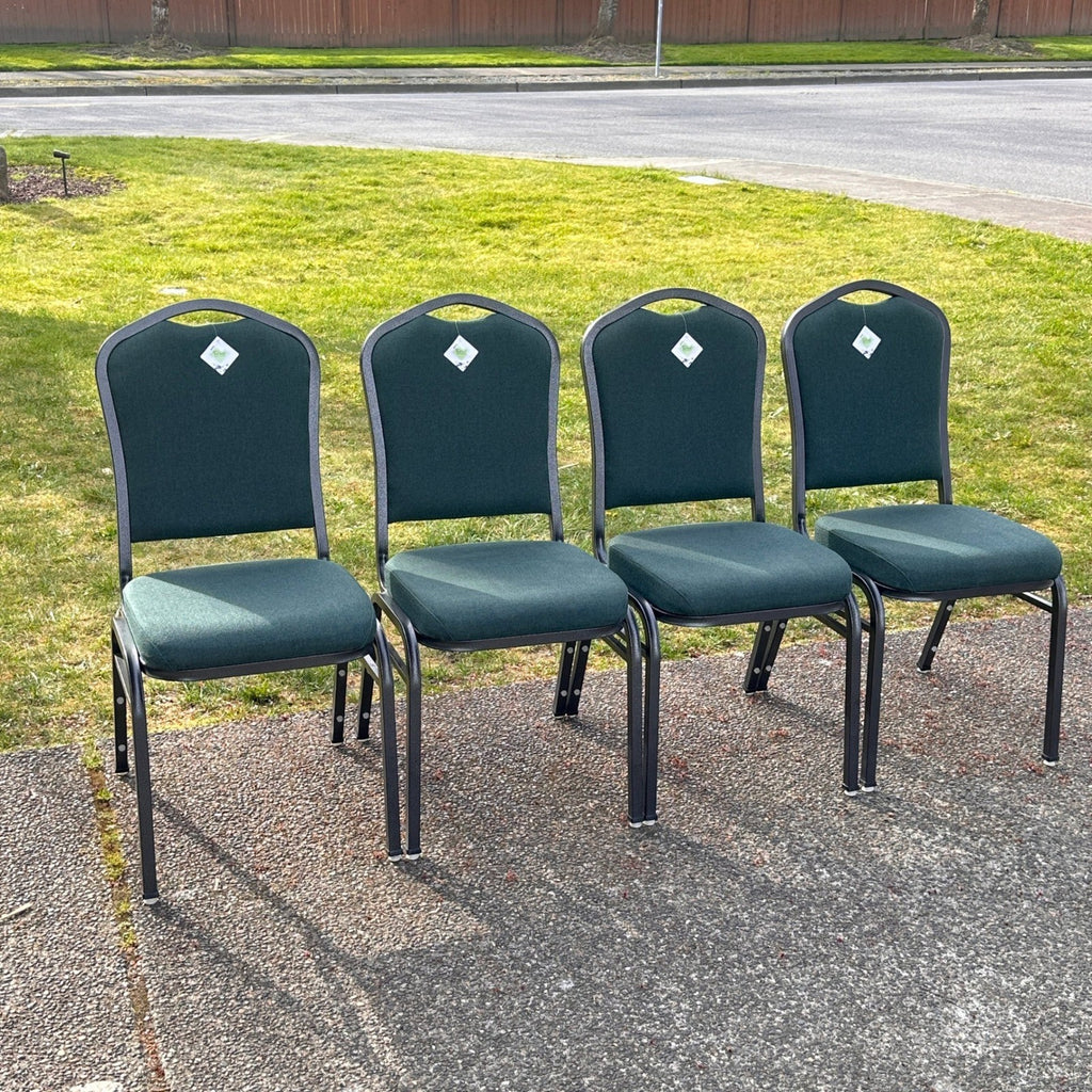 Set of 4 Crown Back Stacking Banquet Chairs Green Fabric w/ DuPont Teflon Prote