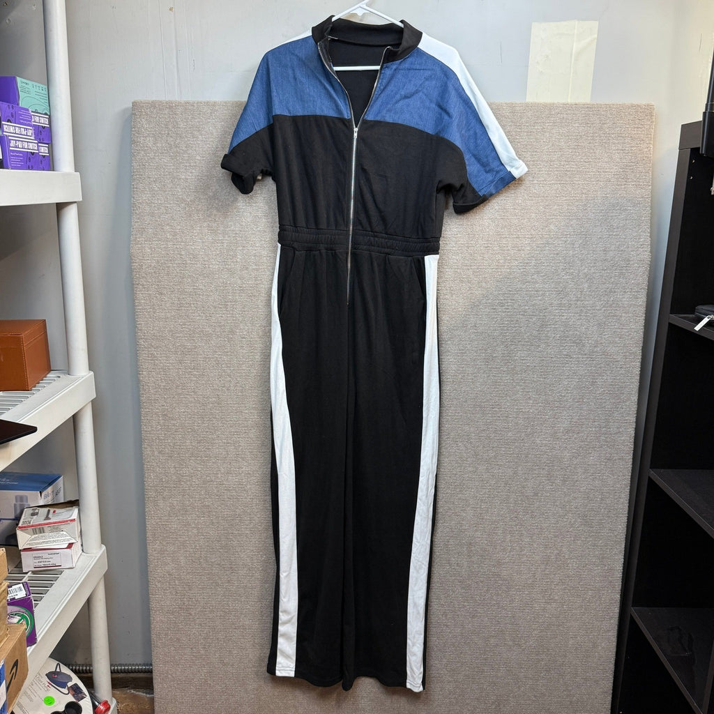 MSRP $57 Xuideoy Women's L Black Color Block Zip Up One Piece Jumpsuit Casual