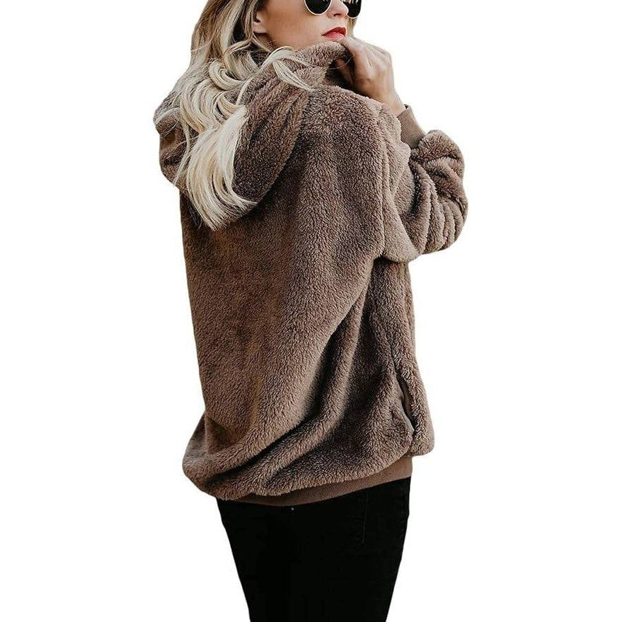 MSRP $35 ReachMe Women's M Oversized Sherpa Pullover Hoodie with Pockets Fuzzy
