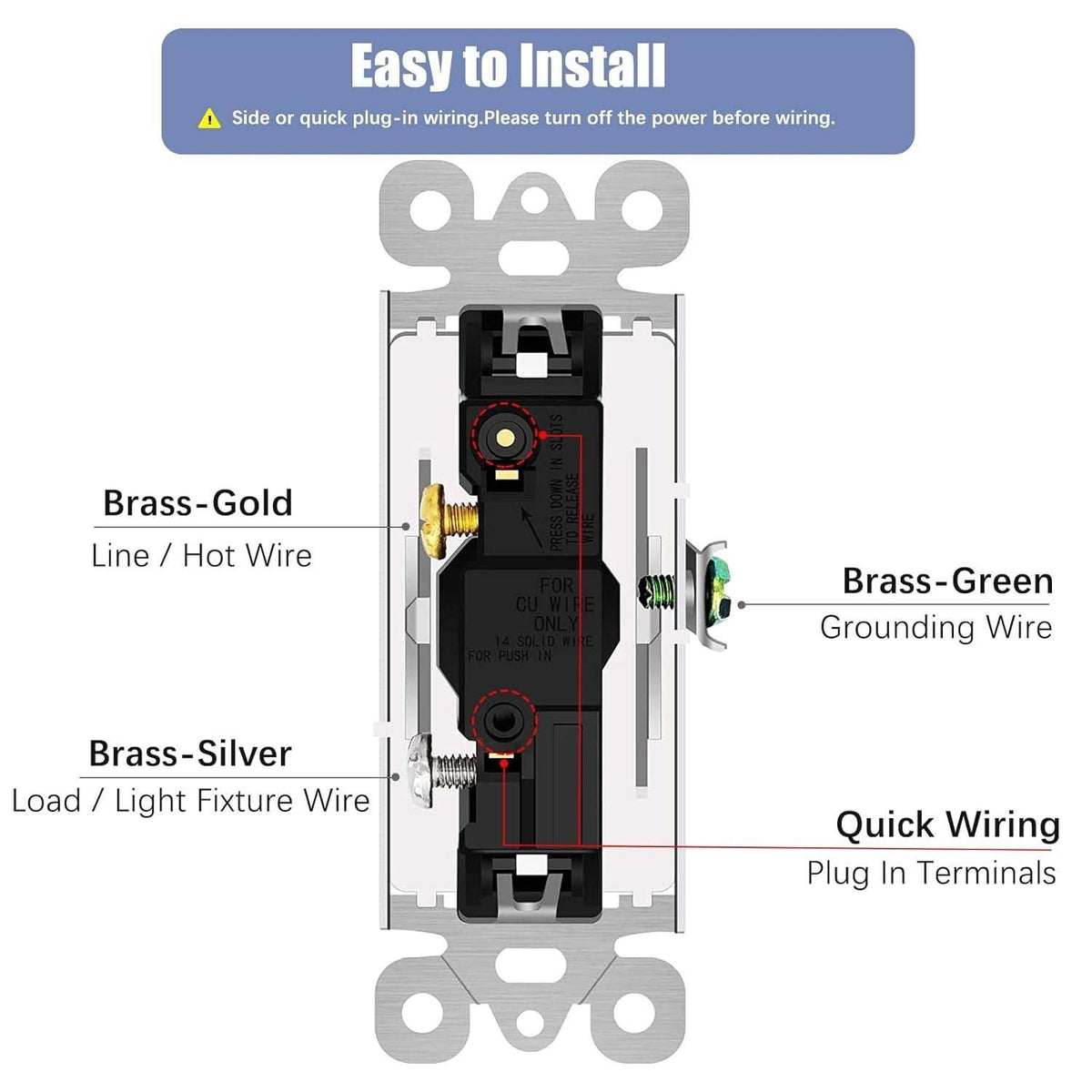 Set of 2 NineLeaf 15Amp Single Pole Rocker Interrupter Decorative Light Switches