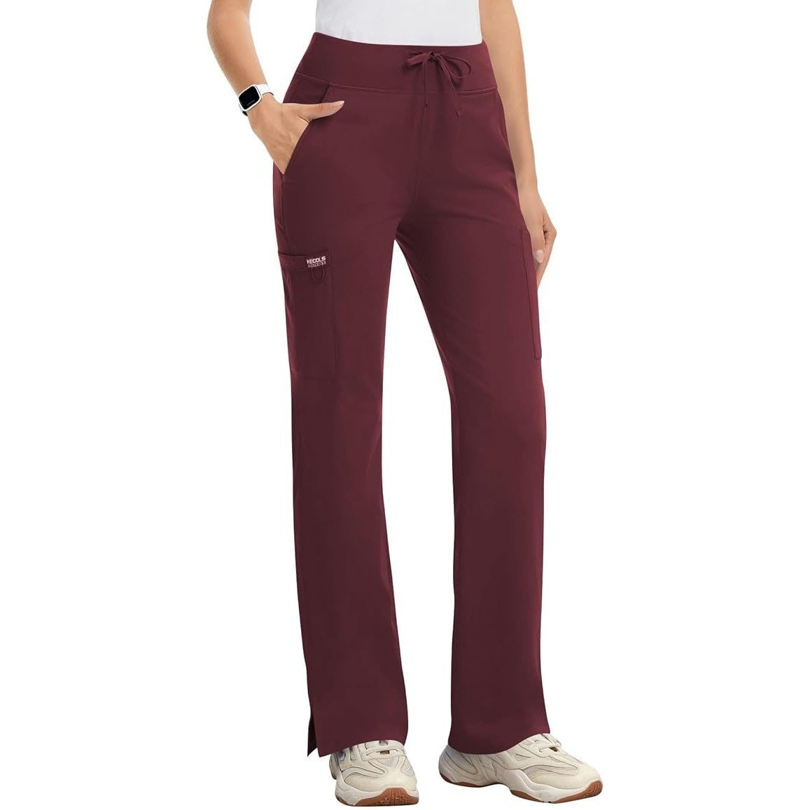 MSRP $52 Kecols Women's S Wine Yoga Scrub Pants High-Rise Straight Leg Uniform