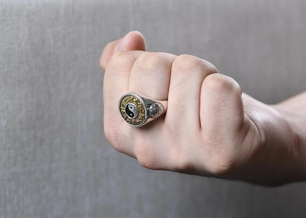 Yin Yang Chinese Horoscope Zodiac Signet Spinner Ring Stainless Steel Size 7