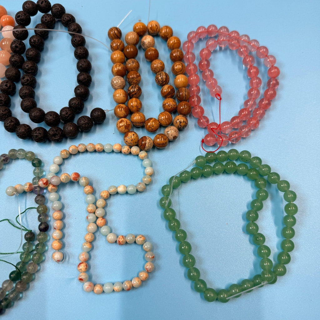 Set of 10 Natural Gemstone Round Beads Strands 15" Sizes 6,8,10 mm 14oz №B7
