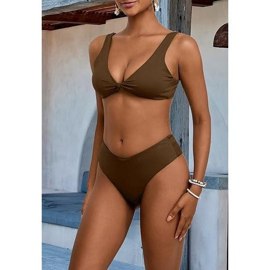 MSRP $39 Geluboao Women's M Brown Bikini Sets Two Piece Cheeky High Waisted Kn