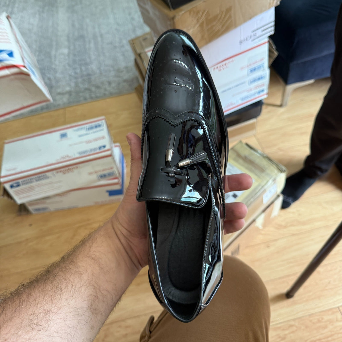Santimon Men's US 8 Black Patent Leather Wingtip Tassel Loafers Dress Shoes