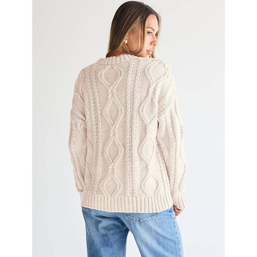 MSRP $45 Trendy Queen Women's L Oversized Cable Knit Crewneck Sweater Pullover