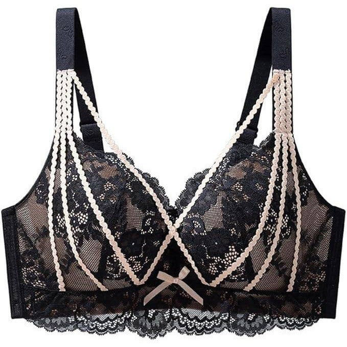 Women's Plus Size 40/90E Black Floral Lace Wireless Bra, Full Coverage, Comfort