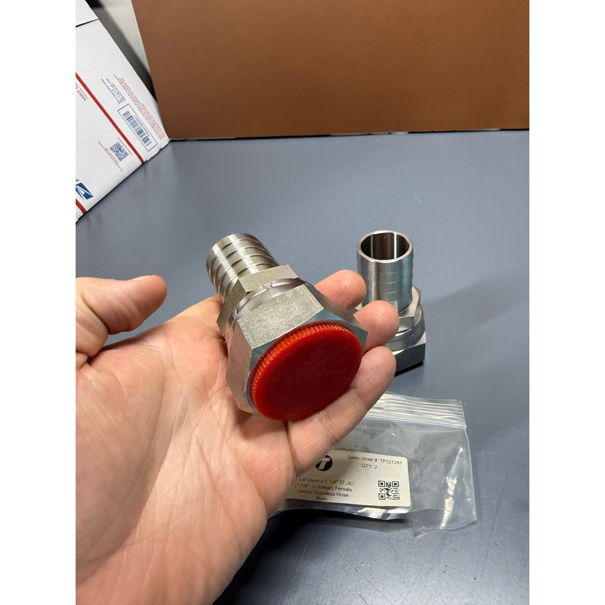 Set of 2 Titan SS-HB-FJX-20-20 1 1/4" Hose Barb x 1 1/4" 37° JIC (1 5/8"-12