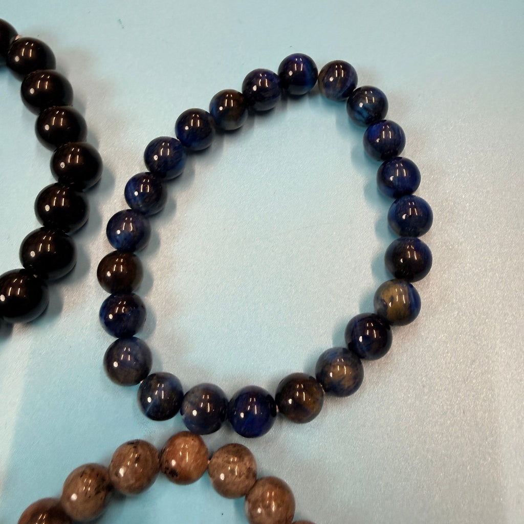 Set of 5 Natural Gemstone Round Beads Stretch Bracelets, 4oz, №B54