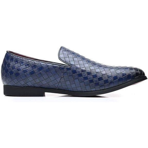Santimon Men's US 6.5 Blue Woven Moccasin Leather Slip On Smoking Loafers Shoes
