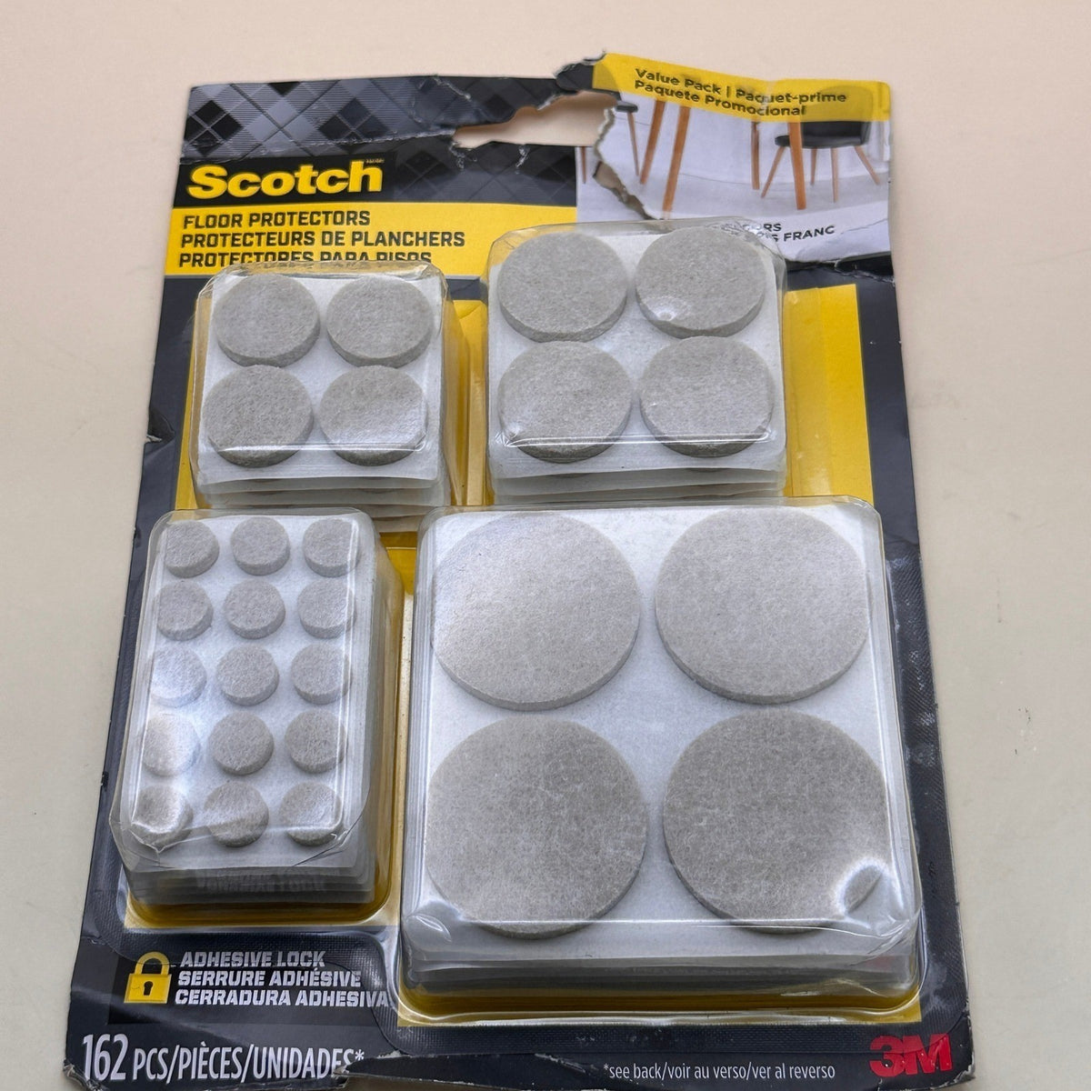 Scotch Felt Pads 162pcs Beige, Felt Furniture Pads for Protecting Hardwood Floo