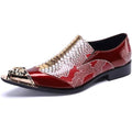 Santimon Mens US 10 Red Genuine Leather Dress Loafers Metallic Cap Slip On Shoes