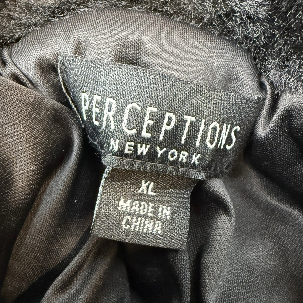 MSRP $89 Perceptions Womens XL Black Faux Fur Long Sleeve Shrug