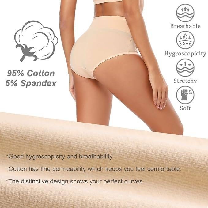 Set of 5 MSRP $34 Molasus Women's M Beige Cotton Underwear High Waisted Full
