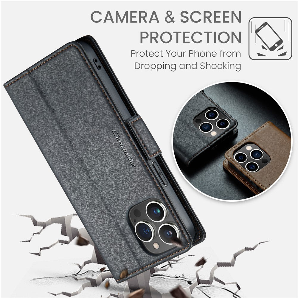 CaseMe 023 For iPhone 14 Pro Max Retro PU Leather Wallet Case Butterfly Buckle w