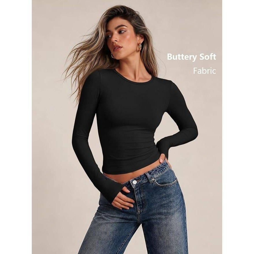 Trendy Queen Women's S Black Long Sleeve T-Shirt Basic Top Buttery-Soft Super