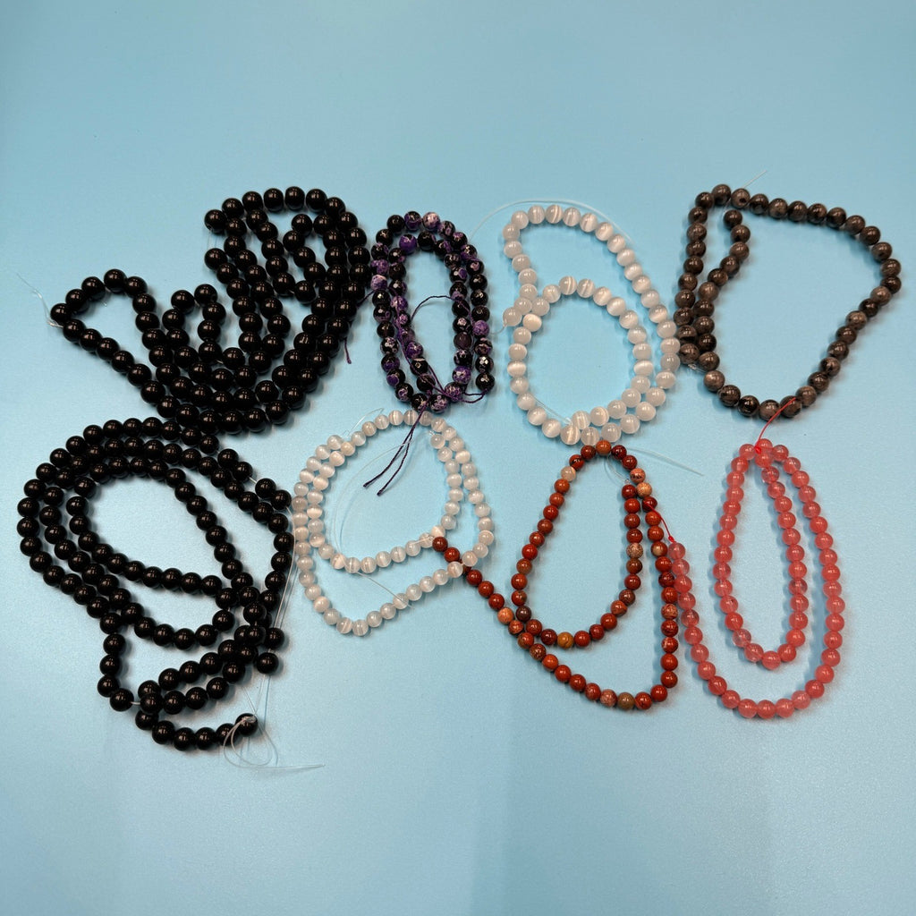 Set of 10 Natural Gemstone Round Beads Strands 15" Sizes 6,8,10 mm 19oz №B20