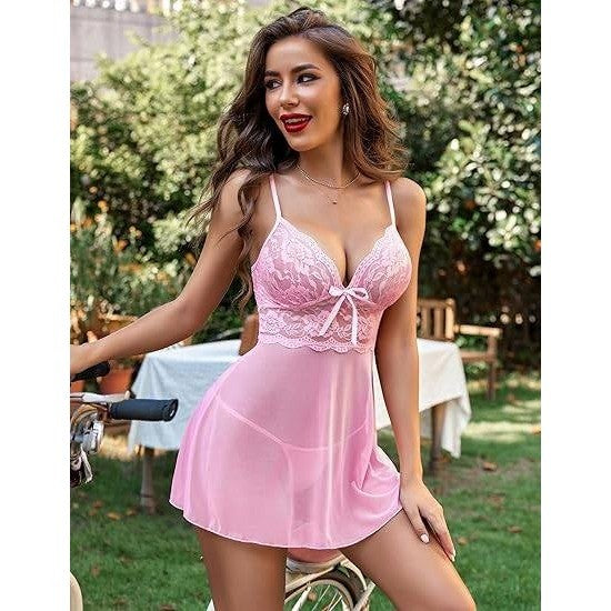 MSRP $19 Avidlove Women's S Pink Lingerie Lace Babydoll Strap Chemise Halter