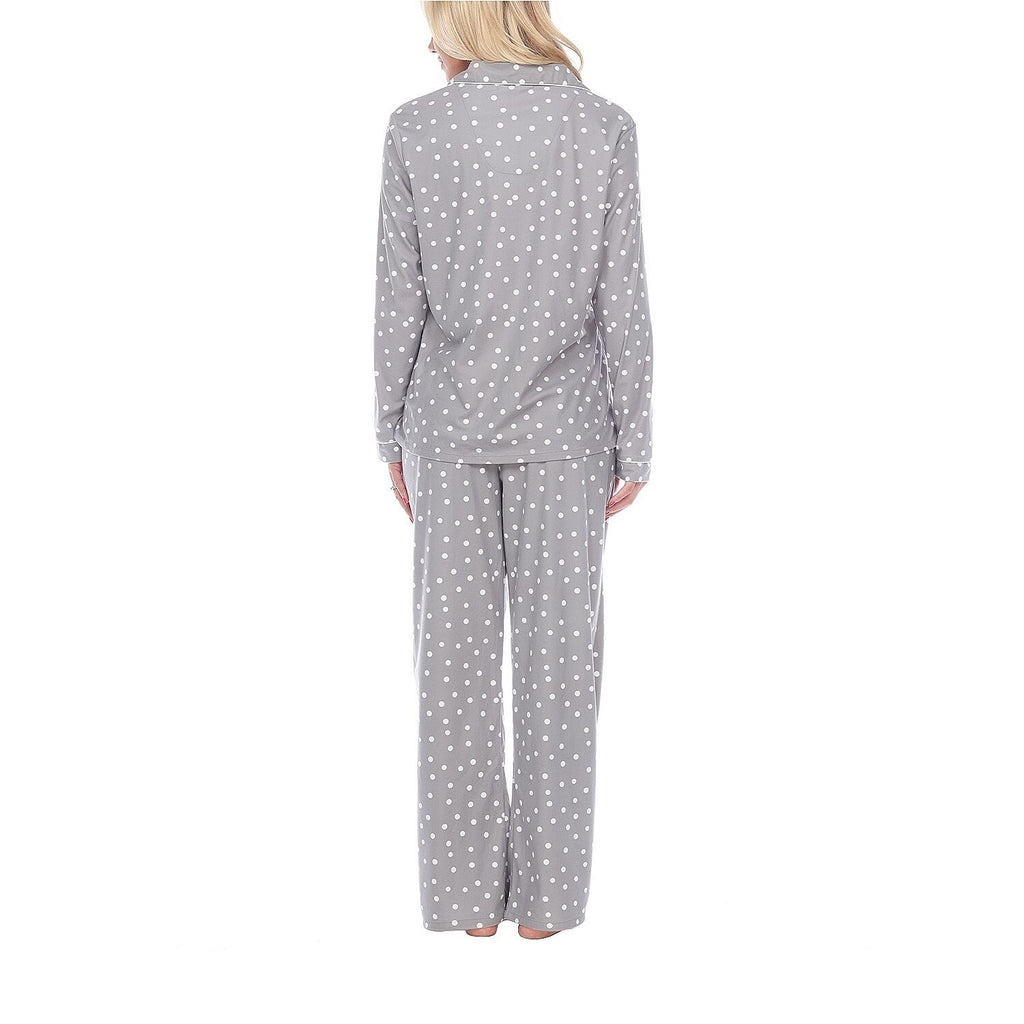 NWT White Mark Women's L Grey Polka Dots 3 Piece Long Sleeve Pants Pajama Set