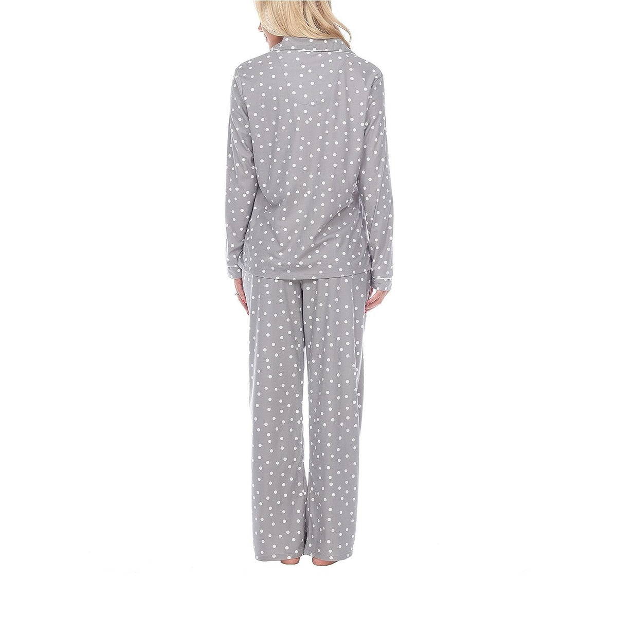 NWT White Mark Women's L Grey Polka Dots 3 Piece Long Sleeve Pants Pajama Set