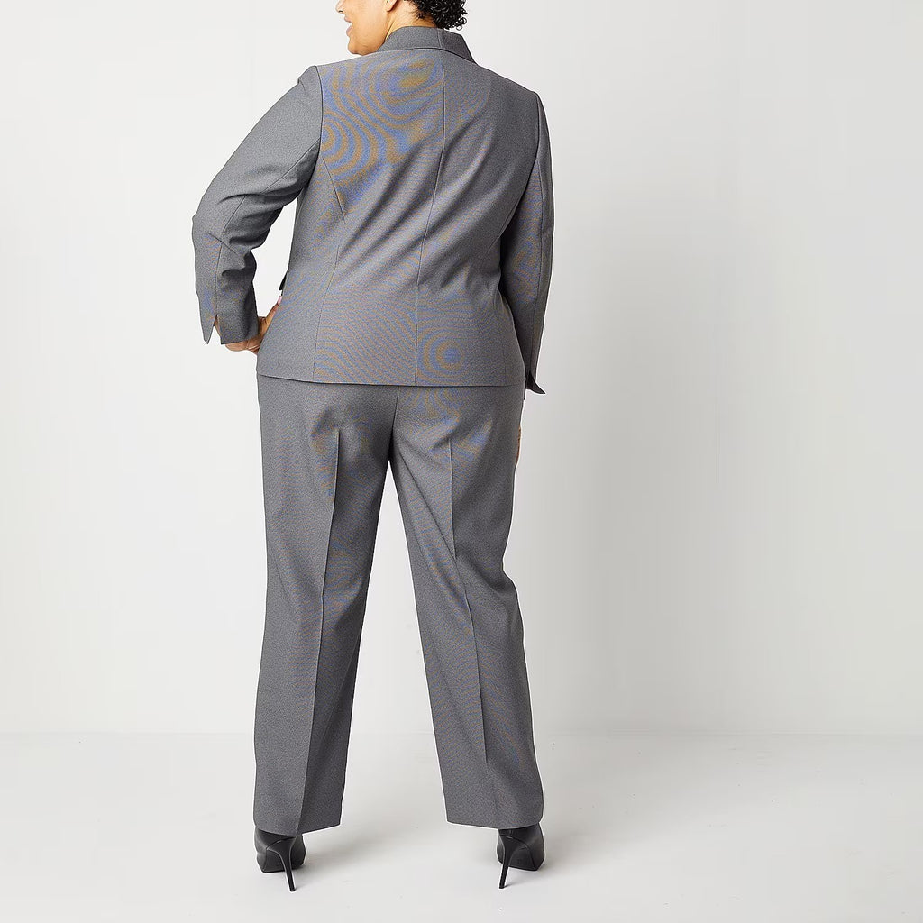 MSRP $160 Le Suit Womens 14W Grey 2 Piece Straight Leg Pant Suit