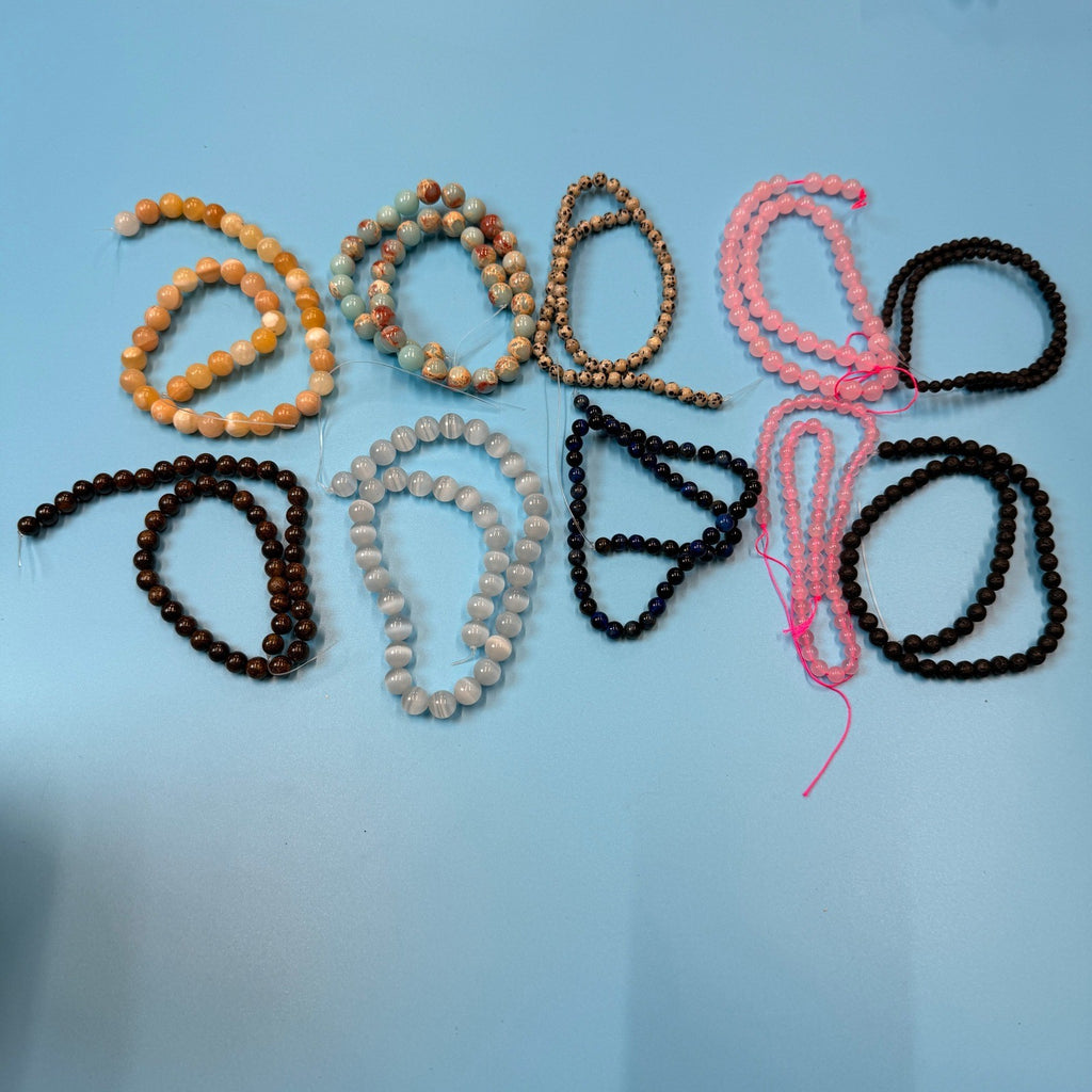 Set of 10 Natural Gemstone Round Beads Strands 15" Sizes 6,8,10 mm 12oz №B30