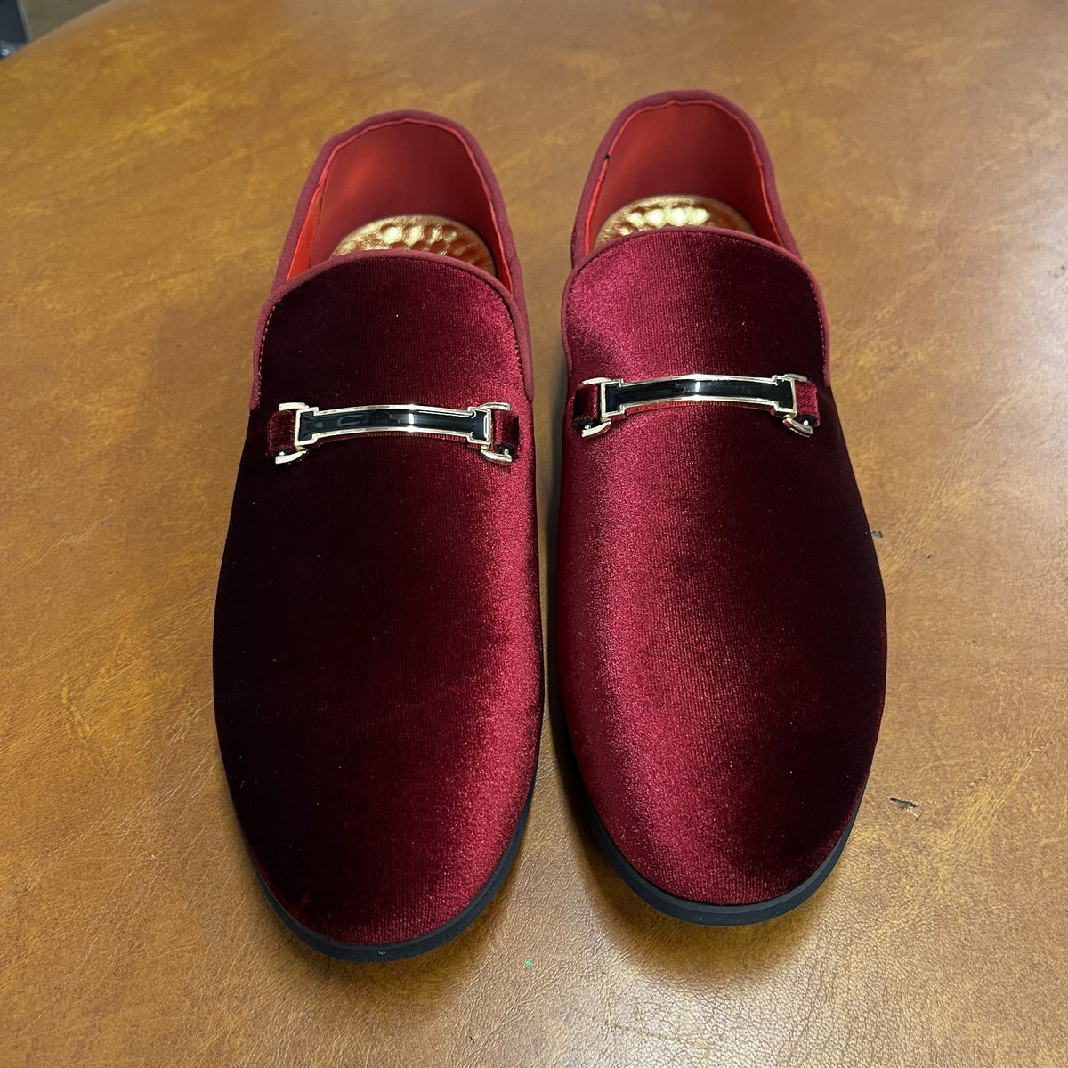 Santimon Men's US 8 - 10 Red Dress Loafers Velvet Horsebit Buckle Moccasin Shoes