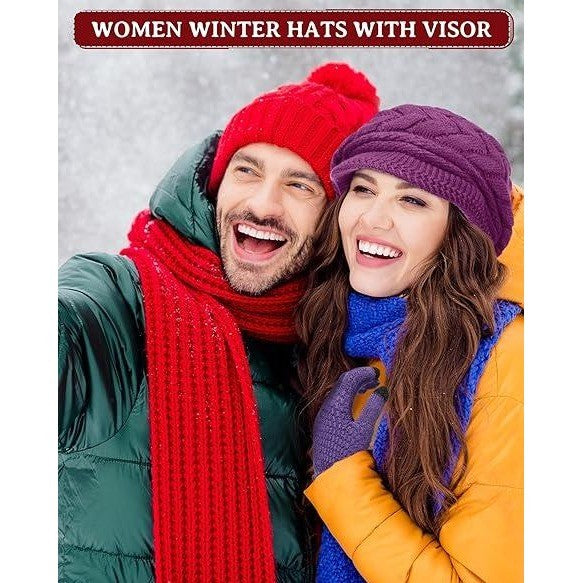 Set of 4 MSRP $33 Newcotte Women's Winter Hat Knitted Caps with Visor Warm Bean