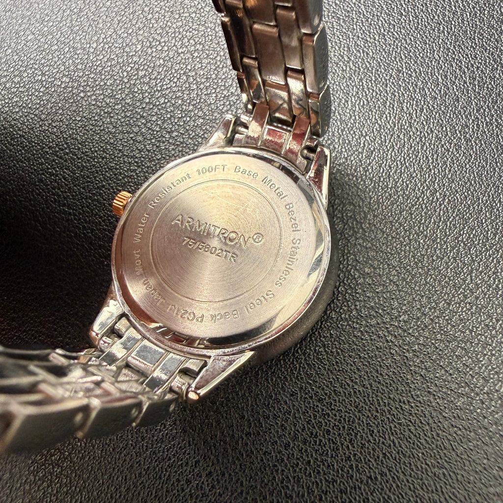 Armitron 75/5802TR Women's Silver/Rose Gold Crystal Bracelet Watch New Battery