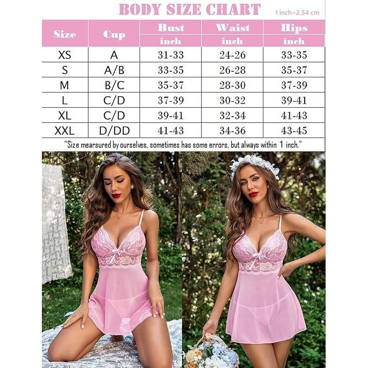 MSRP $19 Avidlove Women's S Pink Lingerie Lace Babydoll Strap Chemise Halter
