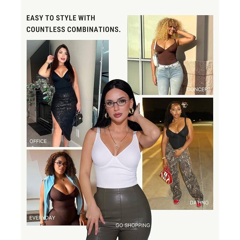 MSRP $41 FeelinGirl Women's M Shapewear Tummy Control Bodysuit Deep V Neck