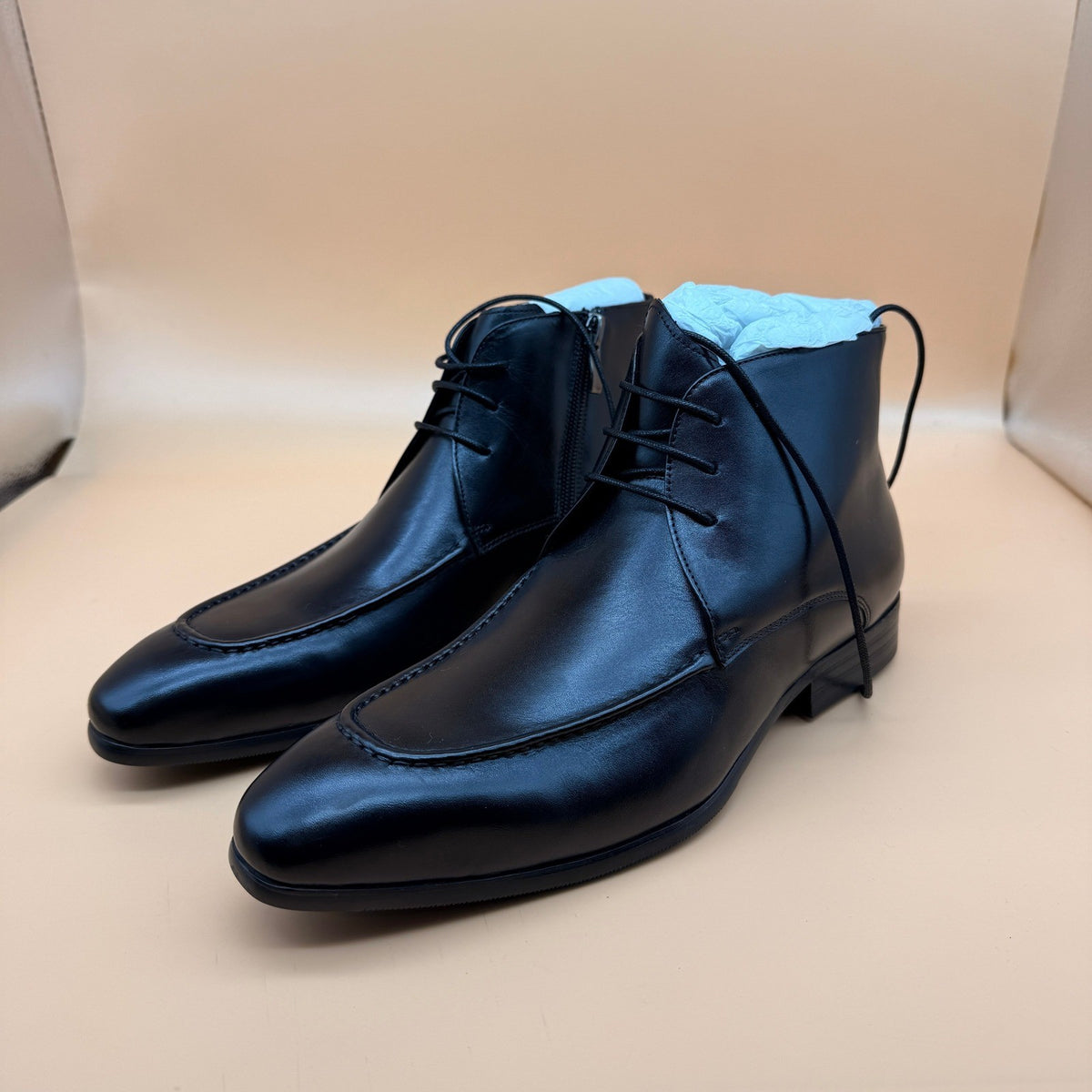 Santimon Men's US 6 Black Leather Casual Lace Up Side Zip Ankle Dress Boots