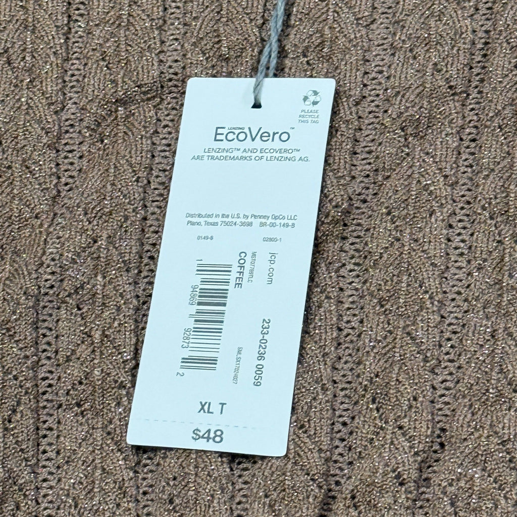 MSRP $48 Liz Claiborne Womens XL Tall Coffee Pullover Sweater Short Sleeve Scall