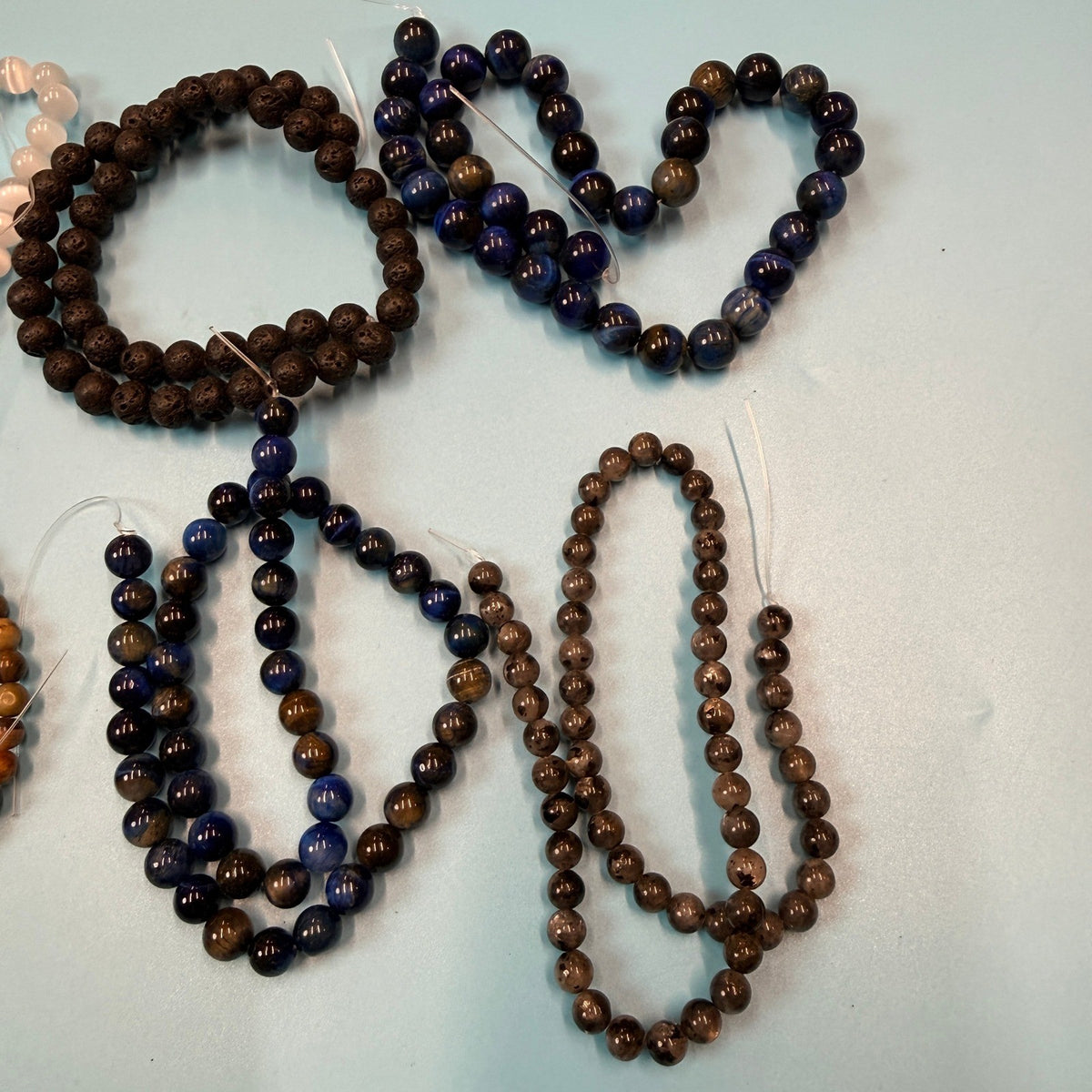 Set of 10 Natural Gemstone Round Beads Strands 15" Sizes 6,8,10 mm 14oz №B22