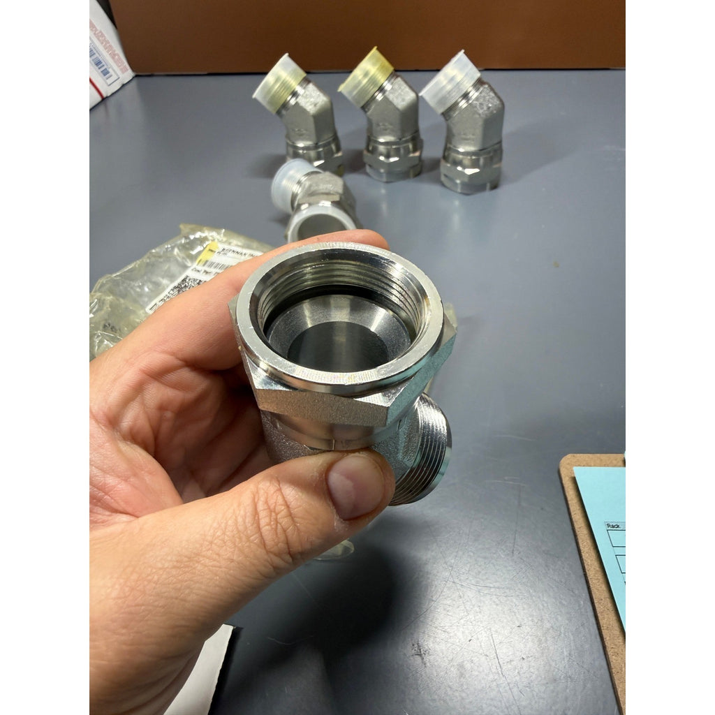 Set of 5 Brennan 6502-20-20-FG 45° Elbow, 1-1/4" Male 37° JIC x 1-1/4" Female