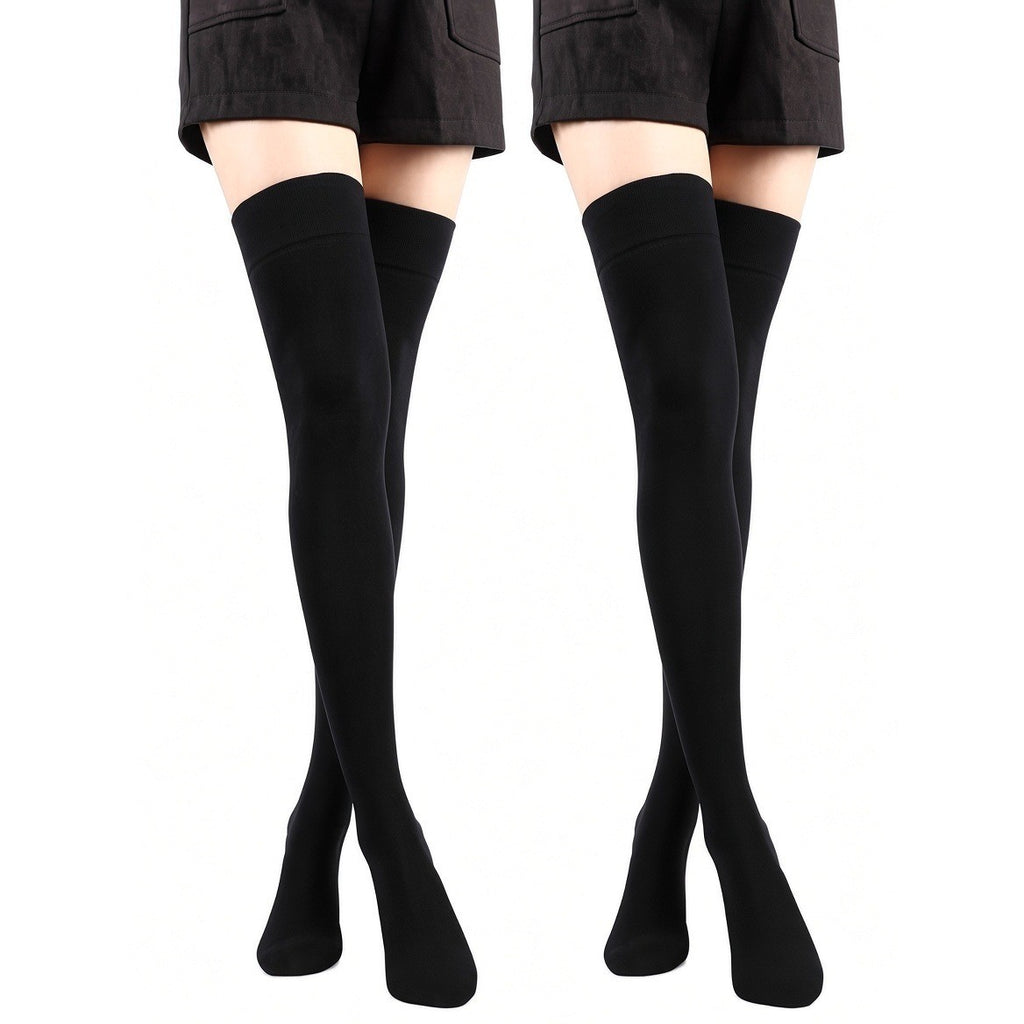 Set of 2 SATINIOR Womens Black Thigh High Socks Over Knee Cotton Thigh High St
