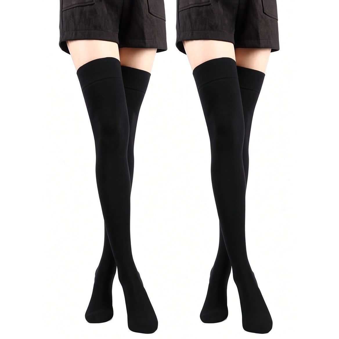 Set of 2 SATINIOR Womens Black Thigh High Socks Over Knee Cotton Thigh High St