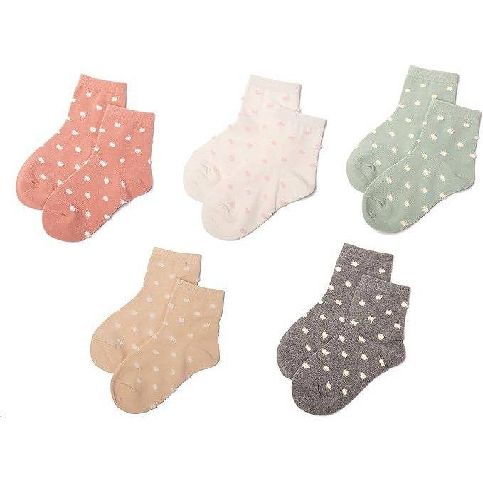Set of 5 MSRP $18 Gwenvenni Kid's Girl's 6-8Y Dots Cotton Ankle Socks Low Cut